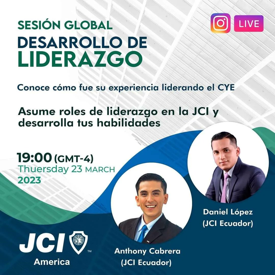 JCIEcuador's tweet photo. Los invitamos a unirse a la II sesión global de Desarrollo de Habilidades de la mano de la mano de la VPM @anakcarrillo04
También estarán nuestros VPN @iAnthoro y @DANIELALBERTOL6 , conocerán la historia de estos líderes y cómo la JCI ha contribuido al desarrollo de su liderazgo. https://t.co/g5bNt9Y4Hm