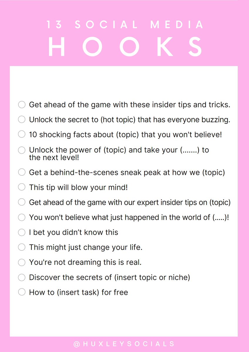 HuxleySocials's tweet photo. This might just be the change your content needs to take it to the next level. 🔥🚀
From 13 'FOMO' inducing CTAs to 13 attention-grabbing hooks that will have your followers double-tapping in no time, we've got you covered.  #SocialMediaStrategy #ContentMarketing
#calltoaction https://t.co/Vv1TF5W6JC
