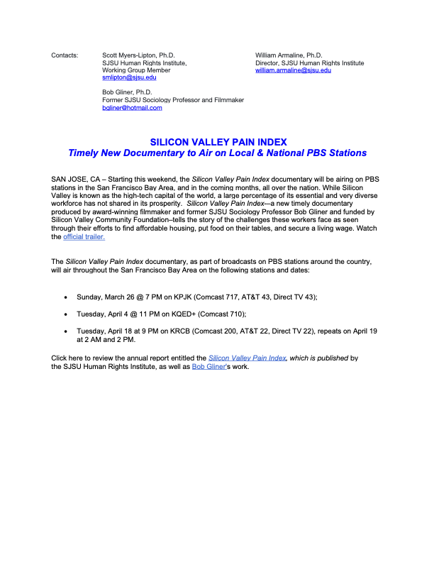 Check out the new #documentary dropping on a Bay Area PBS station near you on our annual Silicon Valley Pain Index!  Trailer here: youtube.com/watch?v=9M9FcT…

@sjsu <a href="/smlipton/">Scott Myers-Lipton</a> <a href="/SVpainindex/">Silicon Valley Pain Index</a> <a href="/sjsucoss/">SJSU College of Social Sciences</a> <a href="/svdebug/">SV De-Bug</a> <a href="/sacredheartcs/">Sacred Heart CS</a> @surjsacredheart