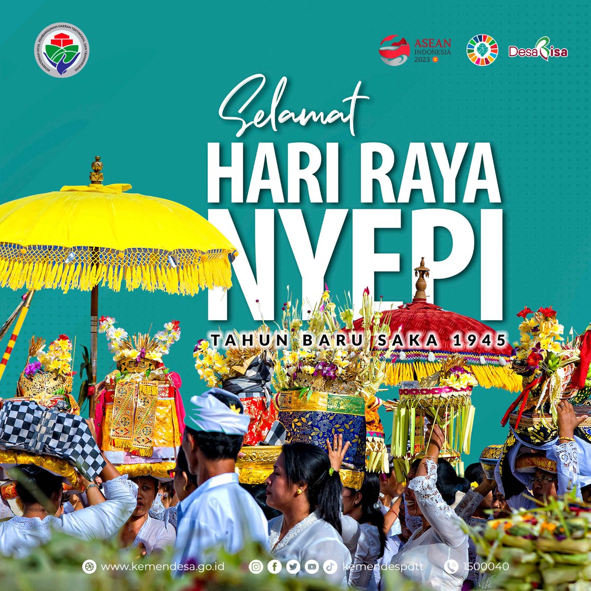 Selamat Hari Raya Nyepi Tahun Baru Saka 1945, untuk #SobatDesa yang merayakan.

Mari rayakan hari yang suci ini dalam keheningan dan kedamaian. 

#KemendesPDTT 
#Nyepi2023