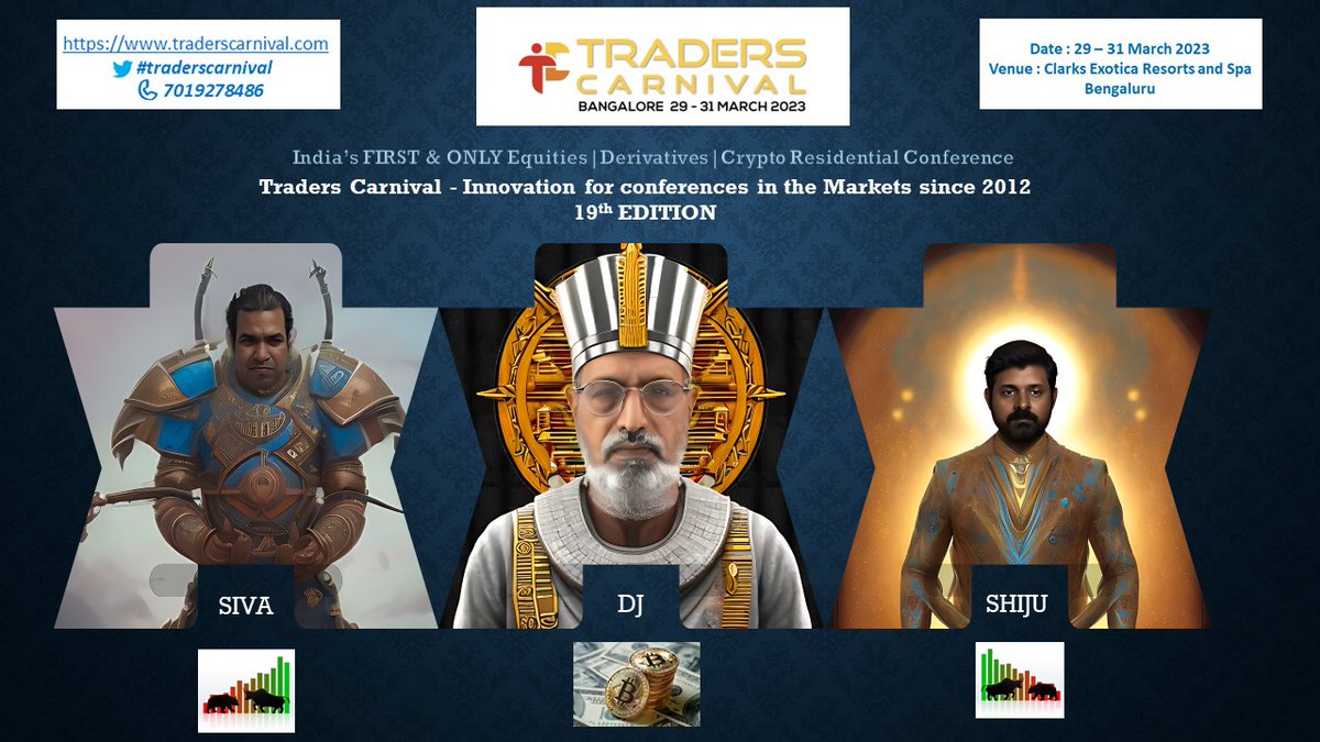 Traderscarnival's tweet photo. Festival Greetings to all!

Introducing the ultimate showdown at Trader's Carnival! 

Two Banknifty trading legends and one Bitcoin maximalist walk into a bar.. or as it is sometimes called, Traders Carnival.

... and sparks fly!

Watch as the Banknifty pros try to outdo each other with their trading strategies, while the Bitcoin maximalist throws in some crypto curveballs. Who will come out on top? ah! thats a trick question. The idea is to collaborate to have the best trading strategy involving the Banknifty Trading Giants to produce a great Bitcoin Trade on stage for the audience, LIVE! 

 For the first time ever. Traders Carnival. Innovating from 2012. 

Don't miss out on this epic battle of Trading Brains. Join us at Trader's Carnival and witness the clash of the titans!

Grab this huge chance to Interact with the top Traders in India! 

Register now at https://t.co/ya4k07fgid 
and get ready for some serious laughs and even more serious profits.

Use your favorite speaker discount codes worth Rs 2500/- valid for the next 48 hours! 

See you at the Bangalore Carnival! 

With Best Personal Regards, 
Rekha and DJ
7019278486