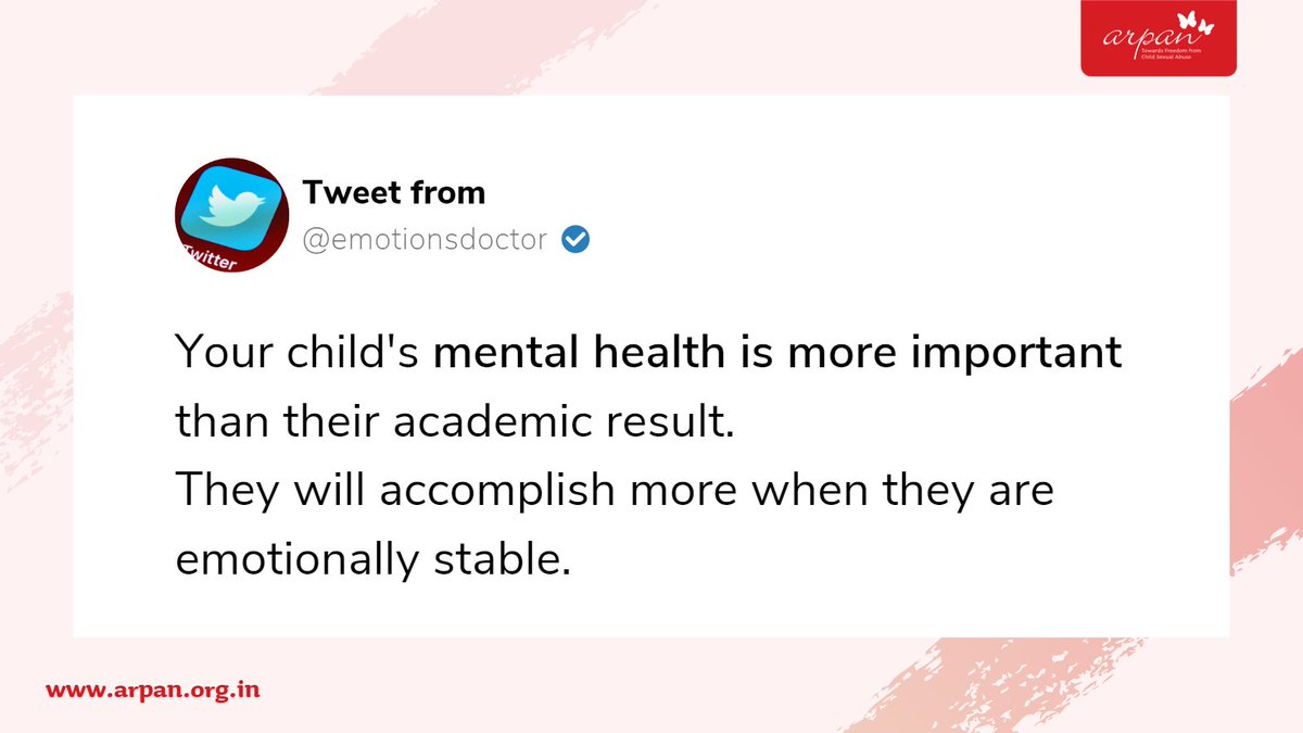 Arpan_CSA's tweet photo. Trauma from Child Sexual Abuse can make it difficult for a child to focus in academics. Understand and help them heal from the trauma, which can help them focus. Contact us at +91 9819086444 for free mental health services.
#healingispossible #healingfirst #mentalhealthmatters https://t.co/Jq9ZgKIV6K