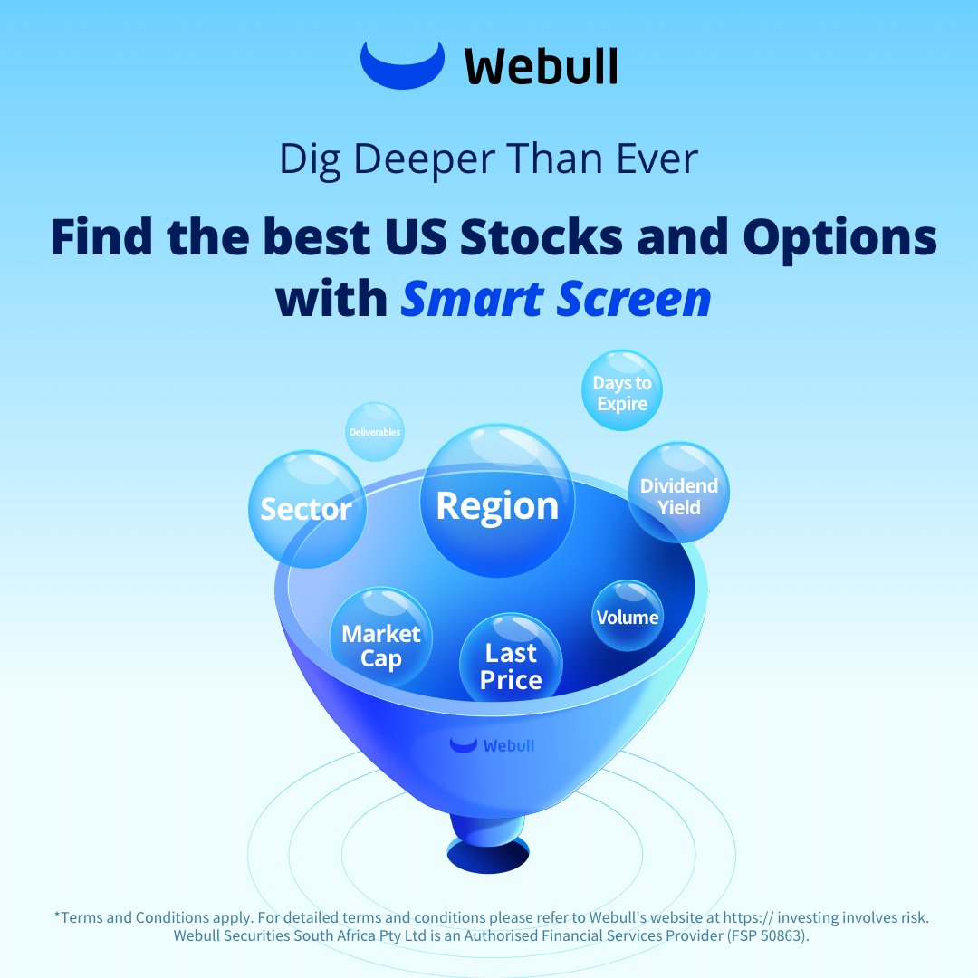 Find the best US Stocks and Options with Smart Screen

[Welcome Offer] webullza.onelink.me/JN1U/bwktbrul

*Terms and Conditions apply. All investing involves risk. Webull SA is an authorised FSP -  50863.

#webull #usstock #usmarket #freeshares #marchgift