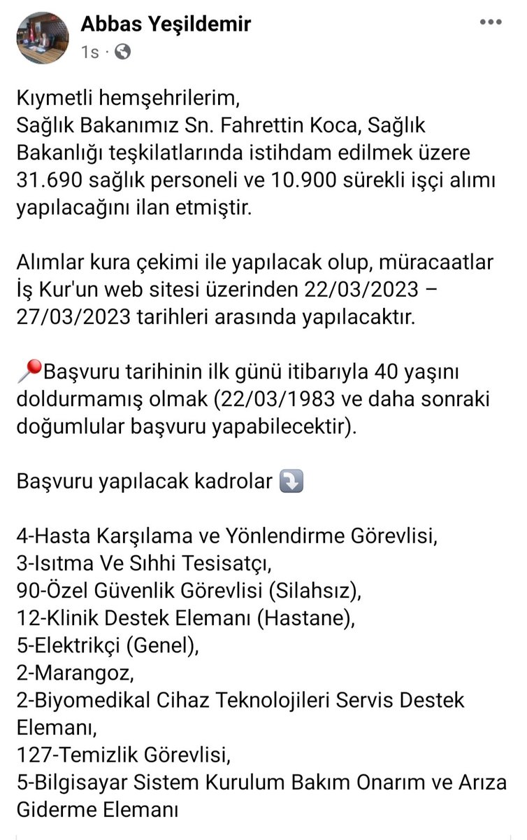 abbasyesildemir's tweet photo. Sağlık Bakanlığı sürekli işçi alımı ile ilgili duyuru⤵️ https://t.co/mMrWxPMSfT