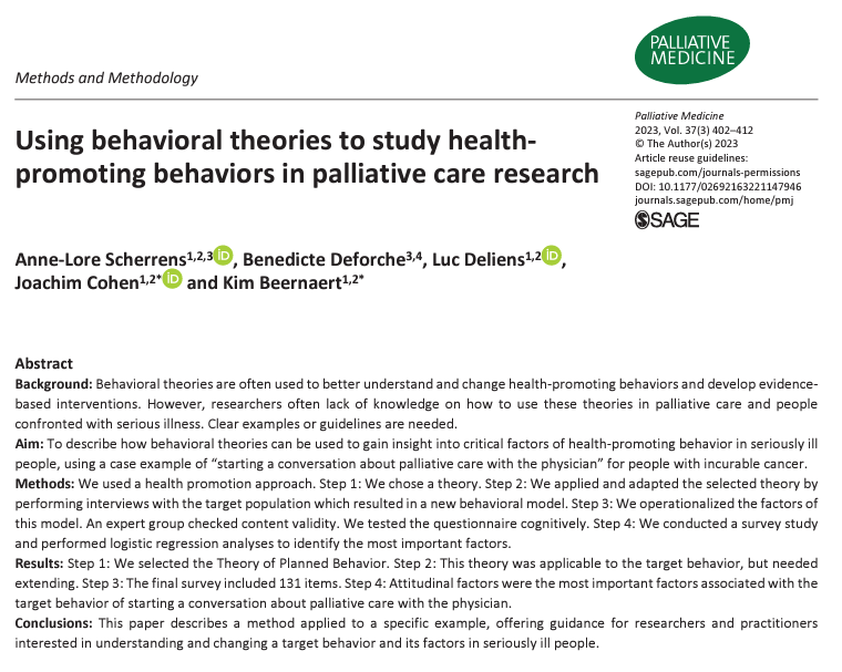 PalliativeMedJ's tweet photo. From our new 'methods and methodology' papers: Individual behavioral theories can be used to better understand healthy and preferred behaviors in seriously ill people. #hpm #hapc https://t.co/n9fH9AhsMv https://t.co/b1fjXchDey