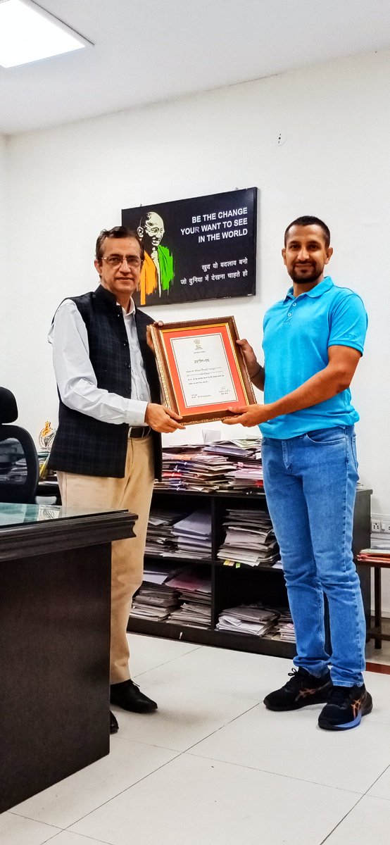 neeraj8848's tweet photo. Commendation Certificate, Govt of Rajasthan (15 Aug, 2022).

Received with best wishes from Sh Naresh Thakral Sir, IAS, Secretary Finance (Expenditure) &amp; Sports.

Sh Mahendrajeet Malviya Sir, Hon'ble Minister, WRD, congratulated and extended blessings for future expeditions. https://t.co/eulSvEocVe