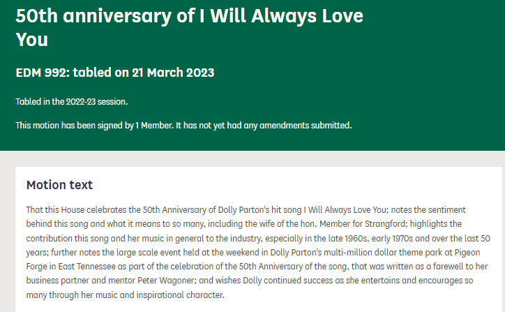 _beccawright's tweet photo. logging on just to say that Jim Shannon has laid an EDM celebrating the 50th year anniversary of Dolly Parton's I Will Always Love You https://t.co/42m1RlX2fA