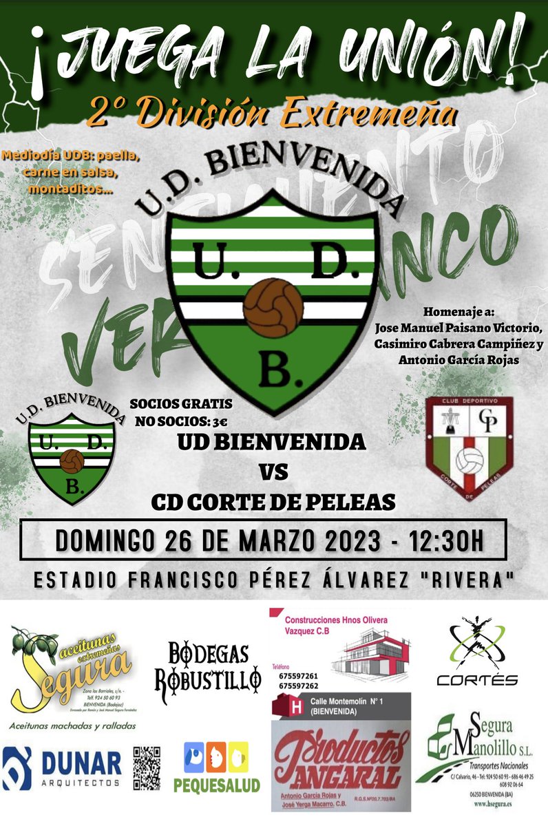 🚐SÚBETE A LA JUANCARLETA🚐

💪Último partido en casa🆚<a href="/CDCortedepeleas/">CD Corte de peleas</a> 
 
🙂Homenaje a 'Cano', 'Cabrera' y 'Antoñito'
 🏟️Empujemos juntos para lograr el objetivo
👨‍👩‍👧‍👧Venga, familia. Vamos a pasarlo bien

Estamos cerca: #VamosAHacerlo💚🤍