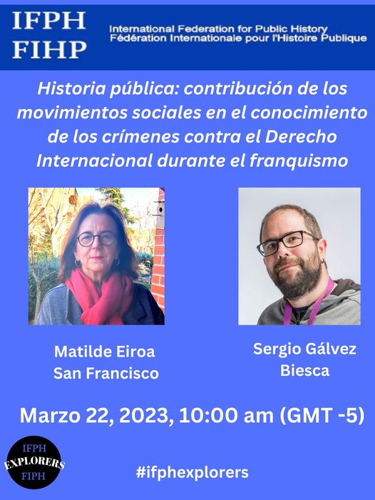 segalvez1's tweet photo. Hoy 22 de marzo participo junto con Matilde Eiroa en #ifphexplorers para hablar sobre los crímenes contra el #derechointernacional durante el #franquismo en #España y el papel de los movimientos sociales por la memoria. Regístrese aquí: https://t.co/kNNtuLBTVd https://t.co/hgzMmUtKMq