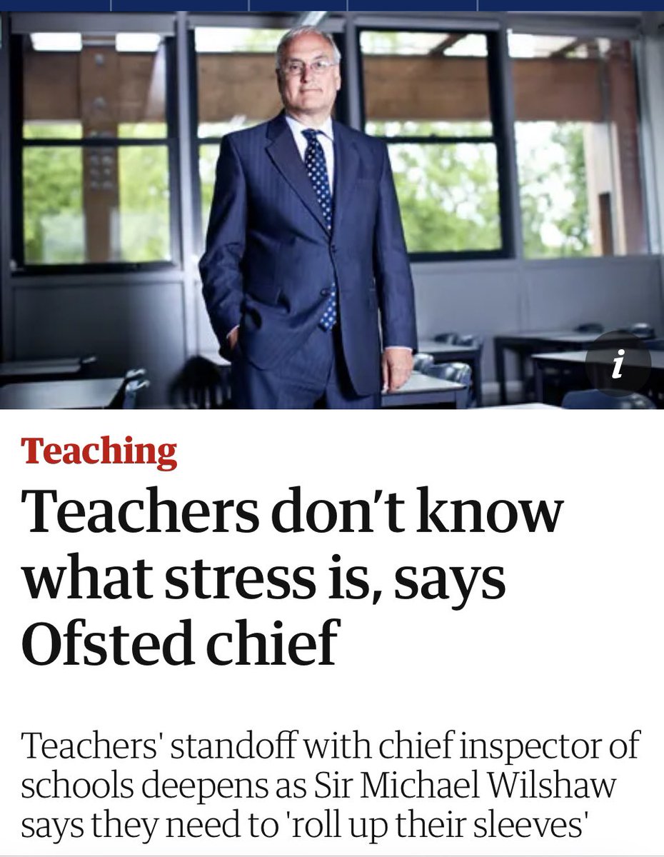 theartcriminal's tweet photo. Hello everyone in English education circles. Why did they let #MichaelWilshaw out of his box to pontificate about #OFSTED? Pls do remember his previous comments. Never forget. https://t.co/IrYZxtFuMF