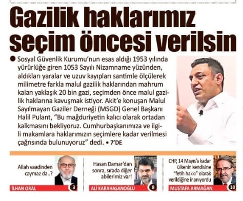 1- Malul Sayılmayan Gaziler olarak hakettiğimiz  Gazilik onurunumuzu alabilmek için senelerdir çalmadığımız kapı kalmadı. Dernekler insan üstü çaba göstererek erişilmesi gereken her yere erişip konuyu anlatmaya çalıştılar.

++
@RTErdogan @dbdevletbahceli @celebimehmeta