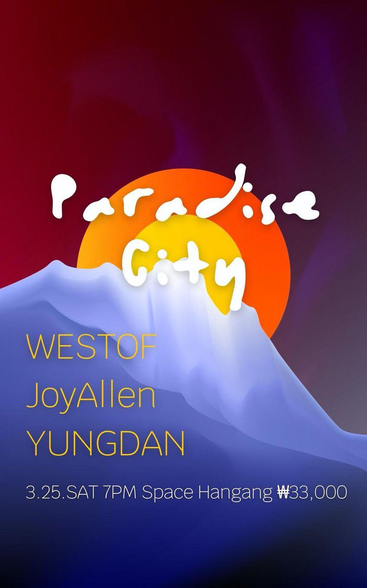 [Live]
2023. 03. 25. SAT 7PM
Paradise City
at 스페이스 한강

예매: docs.google.com/forms/d/e/1FAI…

#YUNGDAN #융단 #스페이스한강