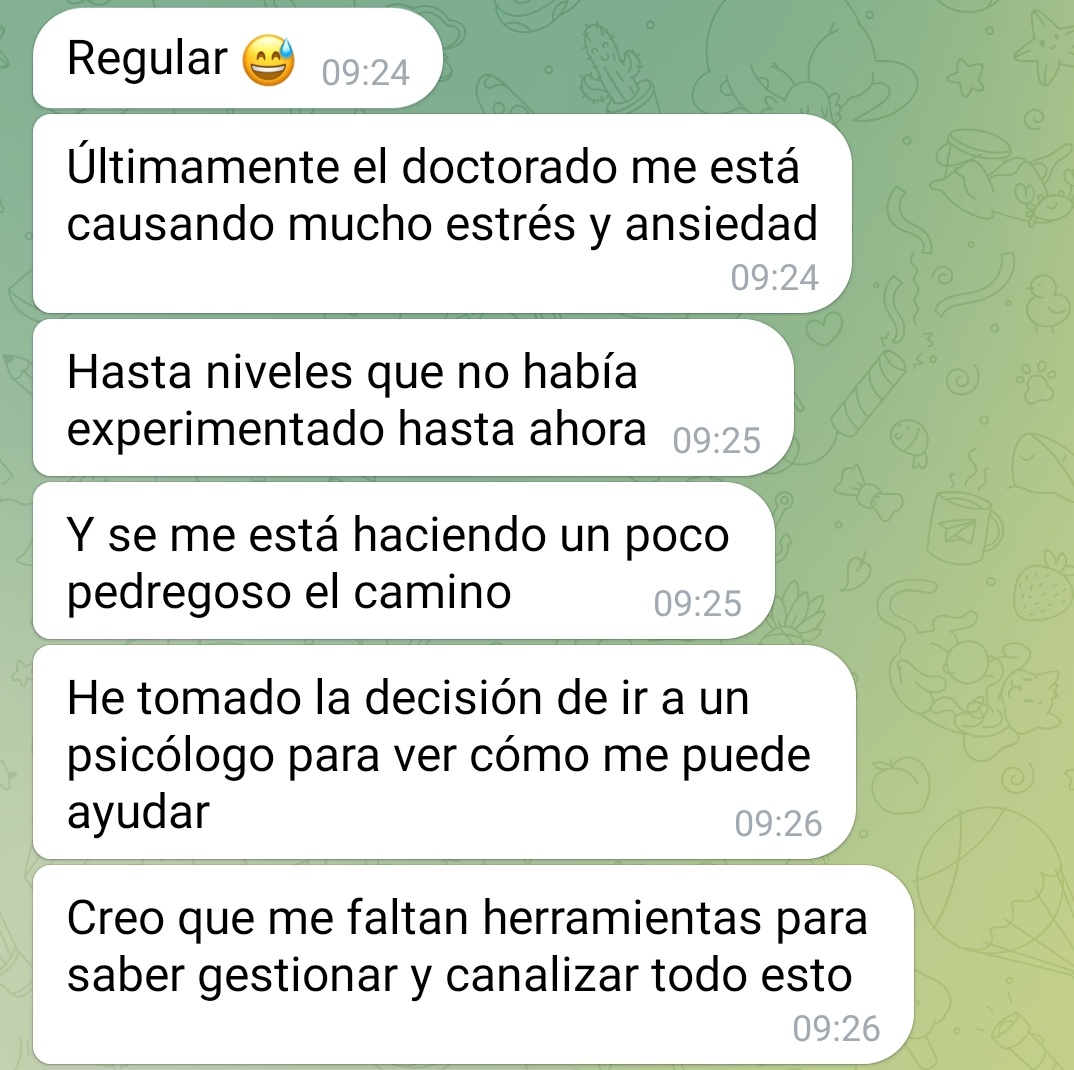 ¿Os suena esto? 🥺

Queda un largo camino por recorrer hasta que el #doctorado deje de ser un proceso tan nocivo para la salud mental de tantas compas.

#SaludMentalEnLaInvestigación