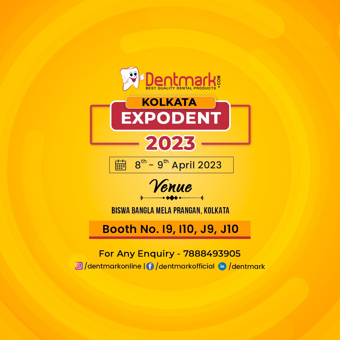 dentmarkonline's tweet image. Expodent Kolkata 2023
Date - 8-9 April
Venue - Biswa Bangla Mela Prangan, Kolkata
Booth no. I9, I10, J9, J10

For Any Query, Please Call - 7888493926, 7888493906

#dentalexpodent #kolkata #kolkataexpodent #dentmark