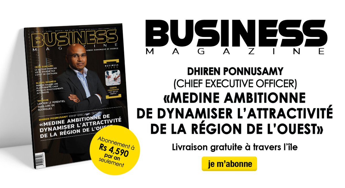 Découvrez toute l’actualité économique de l’île Maurice en un clic !  

Cette semaine, Dhiren Ponnusamy : « Medine ambitionne de dynamiser l’attractivité de la région de l’ouest»

À lire ici: bit.ly/3yXpu81
#ouest #medine #pandemie #economie #finance