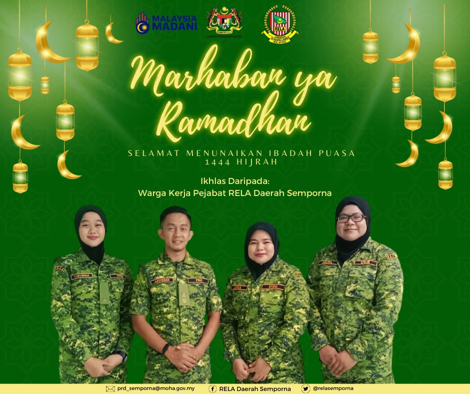 relasemporna's tweet photo. 🕌 SELAMAT MENYAMBUT BULAN RAMADAN AL-MUBARAK 1444H / 2023 🕌

Ikhlas daripada: Warga Kerja Pejabat RELA Daerah Semporna

#relasemporna 
#SetiaBerbakti 
#MalaysiaMadani 
#KDN 
#KeselamatanTanggungjawabBersama 
#KitaDemiNegara https://t.co/GvcM3EFo9R