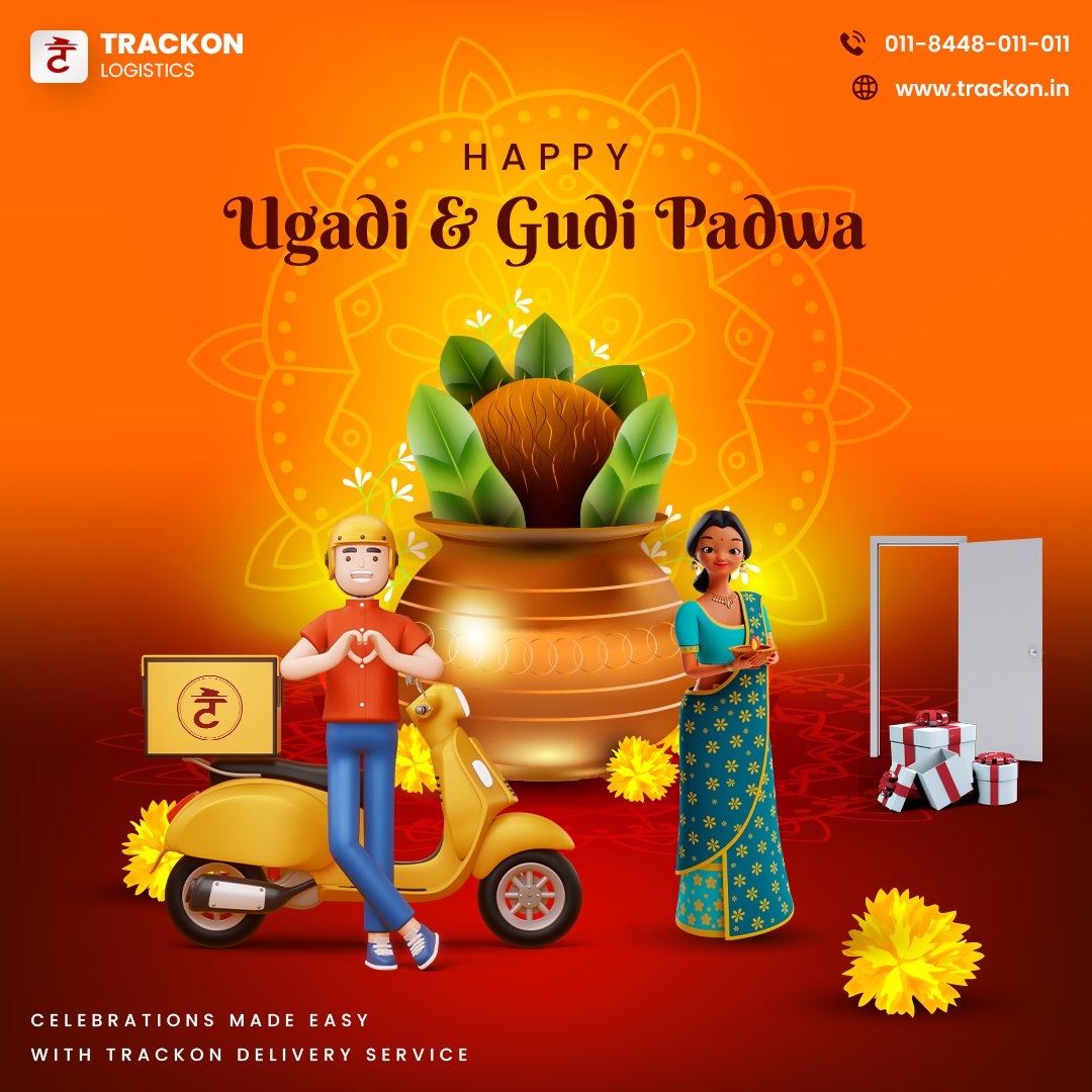 As you celebrate the spirit of Ugadi, let #Trackon take care of all your logistics needs. Wishing you a delightful &amp; stress-free Ugadi. Have a year filled with smiles, good health, &amp; hassle-free logistics. 🙌🏻🎉

#HappyUgadi #UgadiCelebrations   #delivery #logistics #happiness