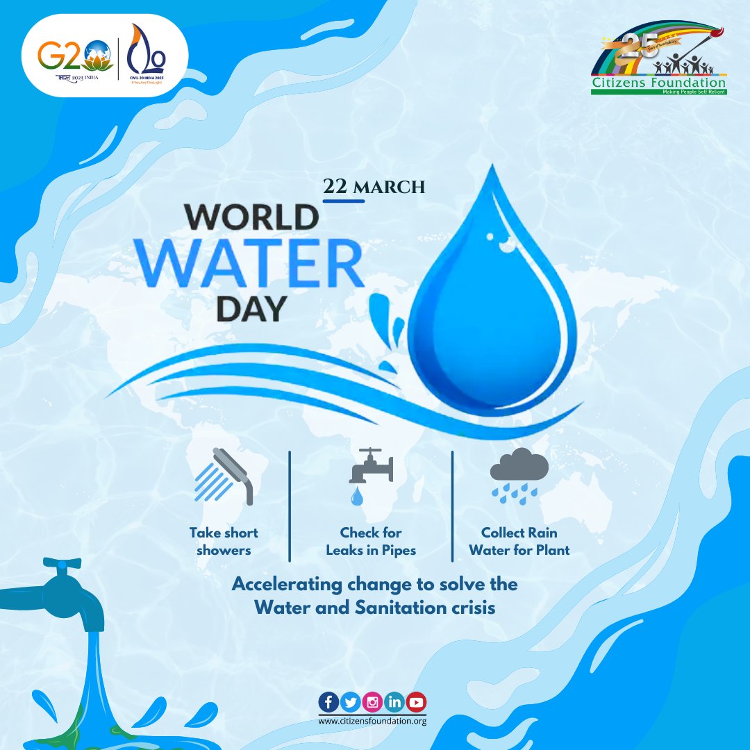 On this #WorldWaterDay, let's pledge to #Savewater & #AccelerateChange by all and every means to conserve our planet's most precious resource -#water. Let's act and commit to ensure safe water and sanitation for all. #CFat26