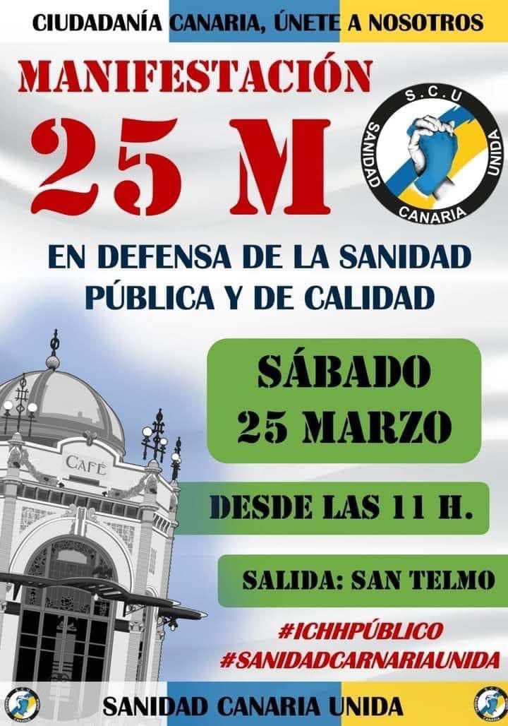 AnticapiCanaria's tweet photo. Este sábado 25  a las 11 horas salimos a la calle desde Plaza Weyler en S/C de Tenerife y desde Parque San Telmo en Las Palmas de GC, por una sanidad pública canaria sin recortes, sin privatizaciones, sin precariedad laboral. Únete  
#ICHHPúblico 
#sanidadcanariaunida
@anticapi https://t.co/lV7yoAXulq