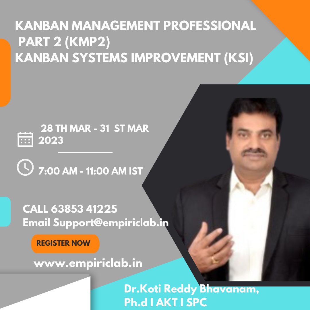 EmpiricManagem1's tweet photo. Kanban Management Professional certification course. Join the Kanban Systems Improvement KMP 2. Enroll now!call +91-6385341225
For Registration: https://t.co/FKWFZaqDcx
@KotiBhavanam
#kanban #Training #kmp2training #Training #onlinecourse #kmp2 #Online #remote #course #KMP2 https://t.co/sjjbwiLl5k