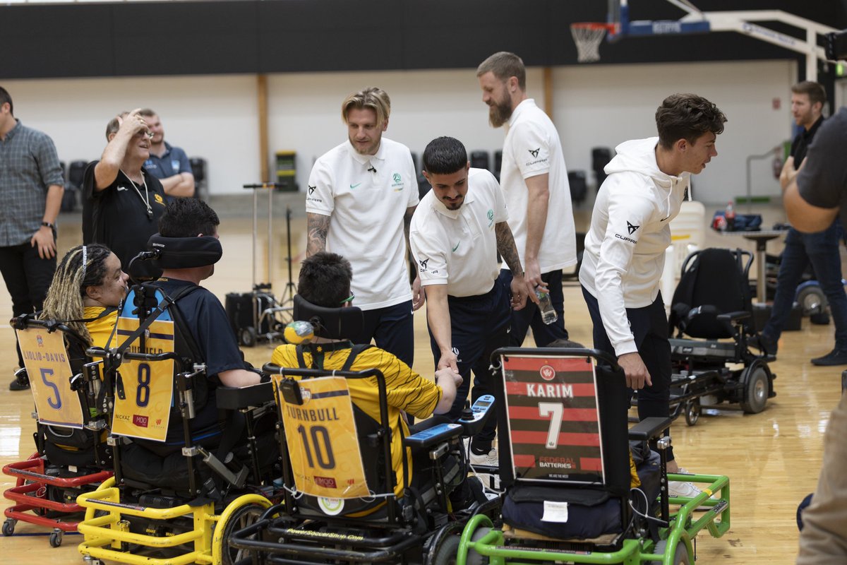 With Australia set to host the FIPFA Powerchair Football World Cup in October, a couple of our #Socceroos had a crack at the sport with some #Poweroos this morning! ⚽️❤️