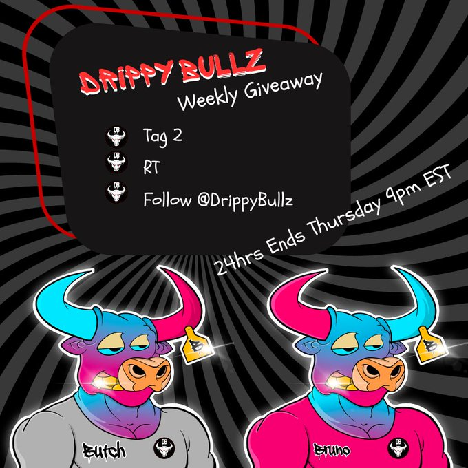 nftjectreleases's tweet photo. 🎁 #NFTGiveaway
🤩 Follow us
@DrippyBullz
🎯 RT this post
🏷️ Tag 2 friends
1 Winner receives a Butch & Bruno NFT + a spot on the #FirstHerd List 🐮 (Pre launch sale price)
🔥 24 Hours Ends 9pm EST Thursday🔥
🎁 #NFTgiveaway #freestuff #RT2Win https://t.co/PBtWLo1kvv