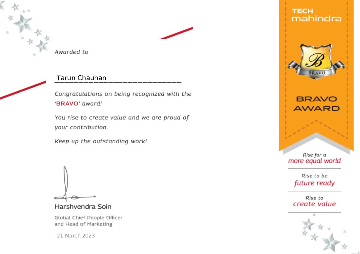 Tarun Chauhan (@evergreen_tarun) on Twitter photo If " Karma kar..Fal ki Icchha mat kar" is an emotion. So glad to be recognised n awarded Brave by <a href="/tech_mahindra/">Tech Mahindra</a> and it's raining appreciation. Can't expect a better start to this new year.
Wishing prosperity, luck n smiles to all
<a href="/C_P_Gurnani/">CP Gurnani</a> <a href="/kalpanadivadkar/">Kalpana Divadkar</a>
#RiseTogether If " Karma kar..Fal ki Icchha mat kar" is an emotion. So glad to be recognised n awarded Brave by <a href="/tech_mahindra/">Tech Mahindra</a> and it's raining appreciation. Can't expect a better start to this new year.
Wishing prosperity, luck n smiles to all
<a href="/C_P_Gurnani/">CP Gurnani</a> <a href="/kalpanadivadkar/">Kalpana Divadkar</a>
#RiseTogether