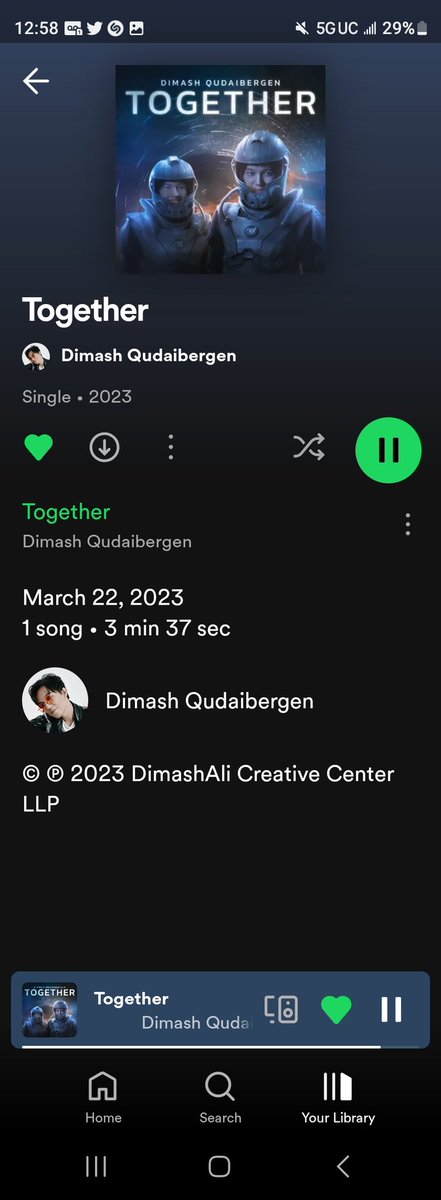 Finally👏👏👏😊 It was released a few minutes before 1am. So totally sweeeet this song🥰. Dimash never disappoints,no not ever! #TogetherByDimash #NewRelease #NewMusic #DimashQudaibergen @dimash_official #AbilMansurQudaibergen Beautiful Song🤗🎶 open.spotify.com/track/2FU3zhvC…