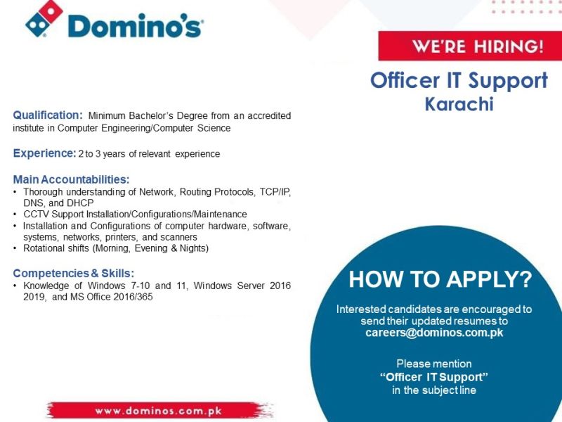 HR_P_P's tweet photo. Domino's Pizza is #hiring!

Looking for a career with the World's No.1 Pizza Delivery Brand? We’re hiring!

If you have the relevant experience, apply now!

#careeropportunity #ITSupport #karachi #dominospizzapakistan https://t.co/dN9tUN8pql
