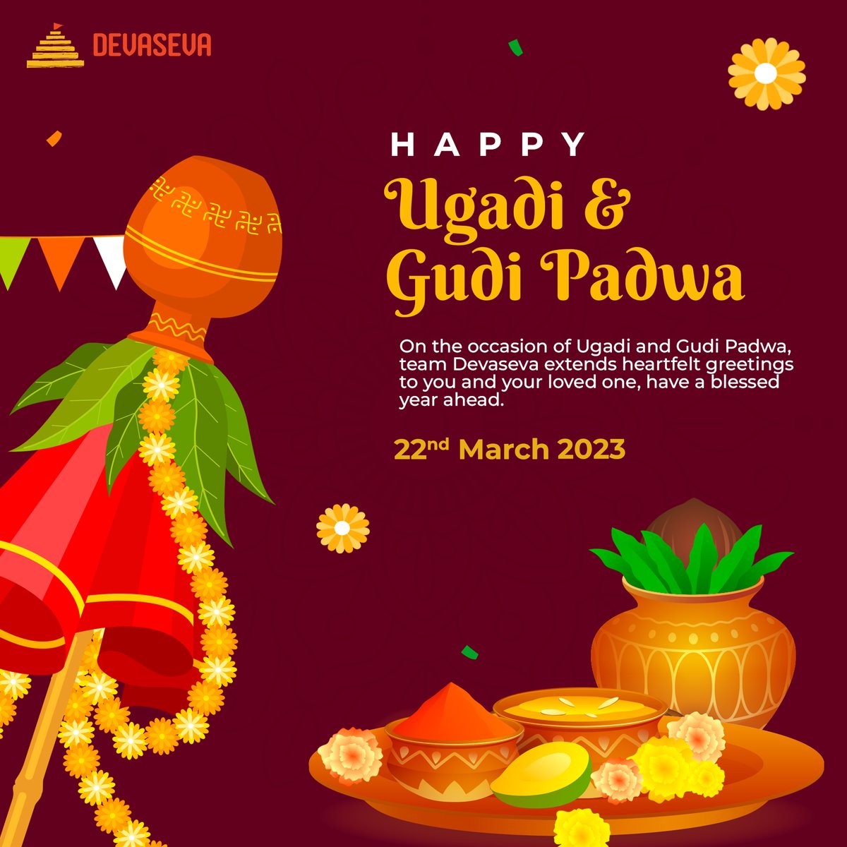 Devasevaonline's tweet photo. May the flavours of raw mangoes, raw neem, and jaggery remove all bitterness and add sweet flavors to your life. Happy Ugadi & Happy Gudi Padwa! We pray to God for your good health and happiness.
#Devaseva #Ugadi2023 #gudipadwaspecial #UgadiFestival https://t.co/HK3K4D3Dkp