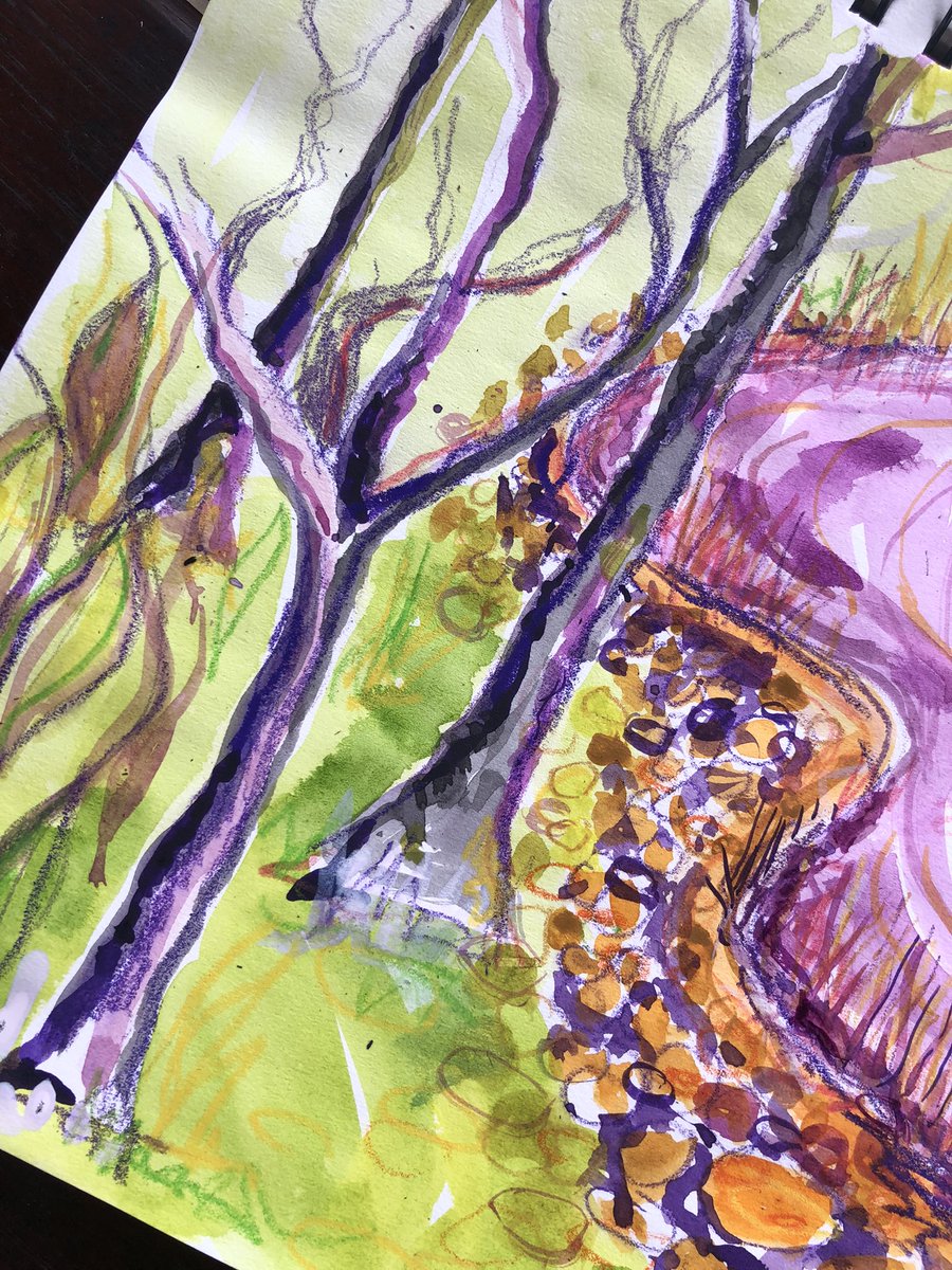 MandalouAu's tweet image. Working outdoors today for inspiration luckily a cool rainy day 👌🏻🌳☔️ #watercolour #hiddenlake #artist #botanicalgardens #nftartists #nftcommunity #artist #colourful #landscapes