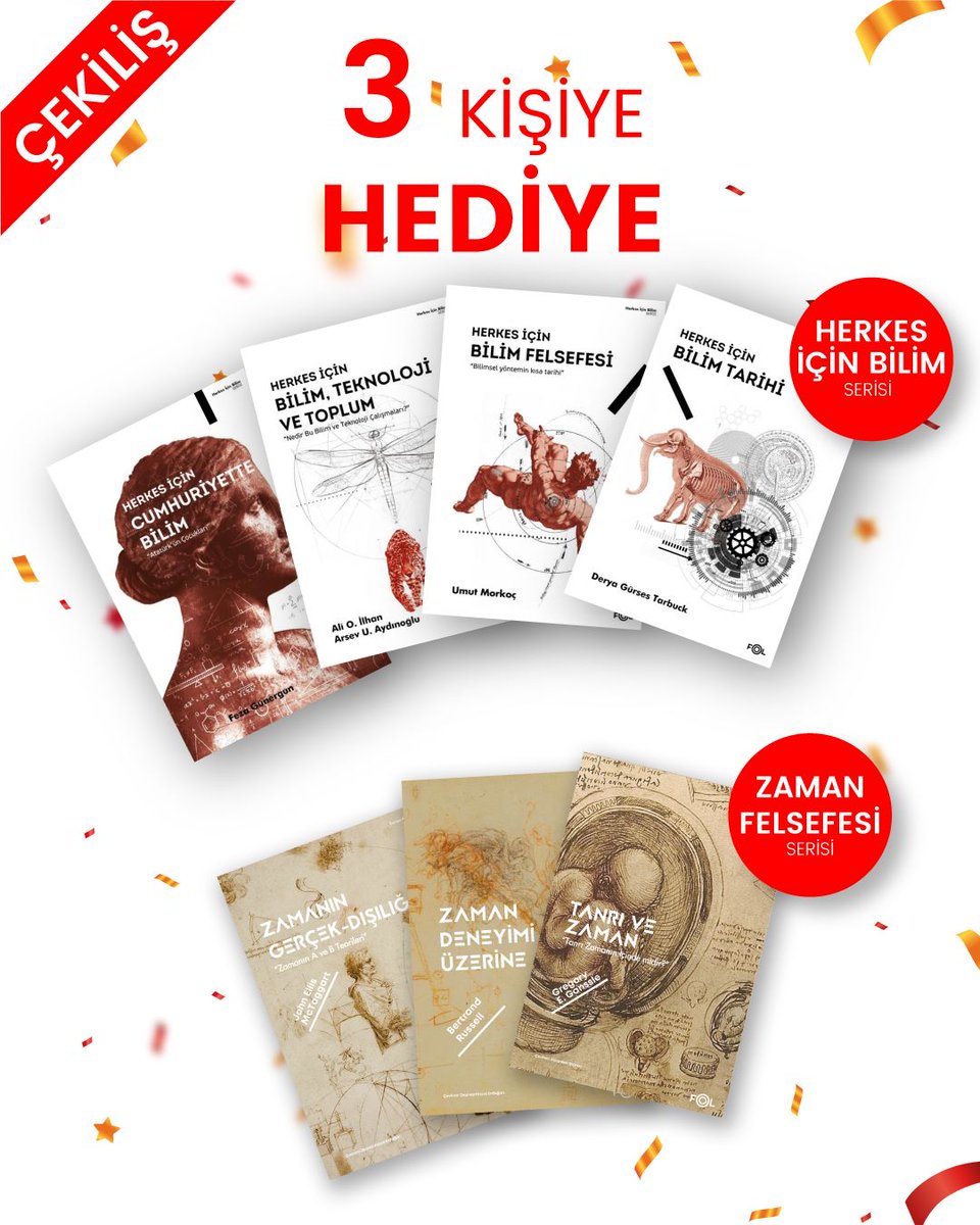 3 Kişiye Herkes İçin Bilim ve  Zaman Felsefesi serisi 7 Kitap hediye ediyoruz.
Çekilişe katılmak için yapmanız gerekenler;
📌<a href="/folkitap/">FOL</a>
 Hesabımızı takip etmek,
📌Gönderiyi RT yapmak
📌Gönderiyi beğenmek.
Çekiliş sonucu 3 Nisan Pazartesi günü açıklanacaktır.