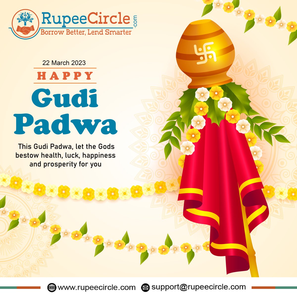 Wishing you a new year filled with prosperity, joy, and new beginnings. Happy Gudi Padwa.

#GudiPadwa #HinduNewYear #MaharashtrianCulture #Traditions #NewBeginnings #FestiveVibes #marathinewyear #happygudipadwa #HappyUgadi #Ugadi #gudipadwacelebration #ugadifestival