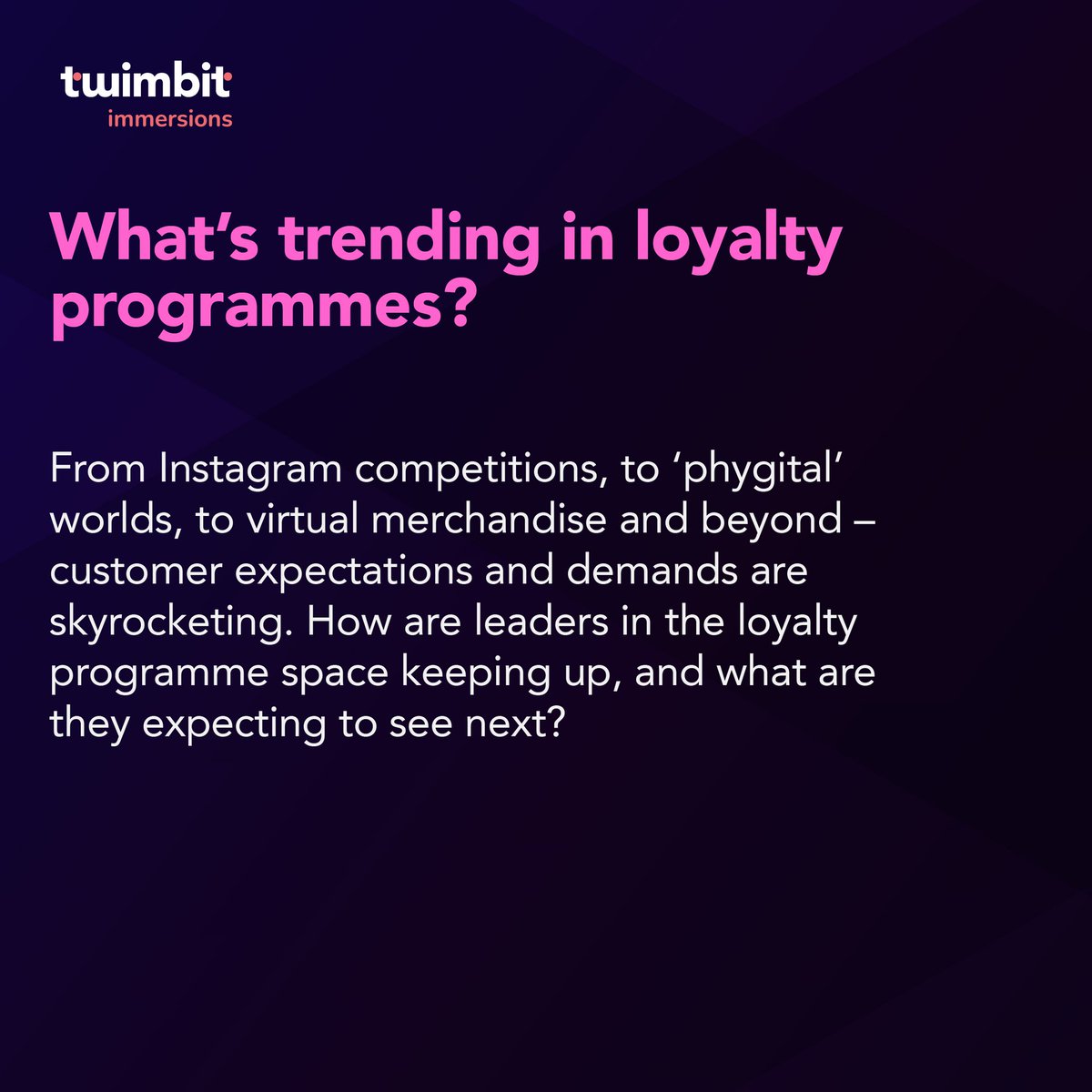 Don't miss out on this opportunity to learn all about customer loyalty programs from <a href="/Charu_Sethi/">Charu</a>, CMO at Unique Network and <a href="/menon_manoj/">Manoj Menon</a>, Managing Director of twimbit

Register for the Immersion here: lnkd.in/drFxxdEf

#customerloyalty #loyaltyprograms #innovation