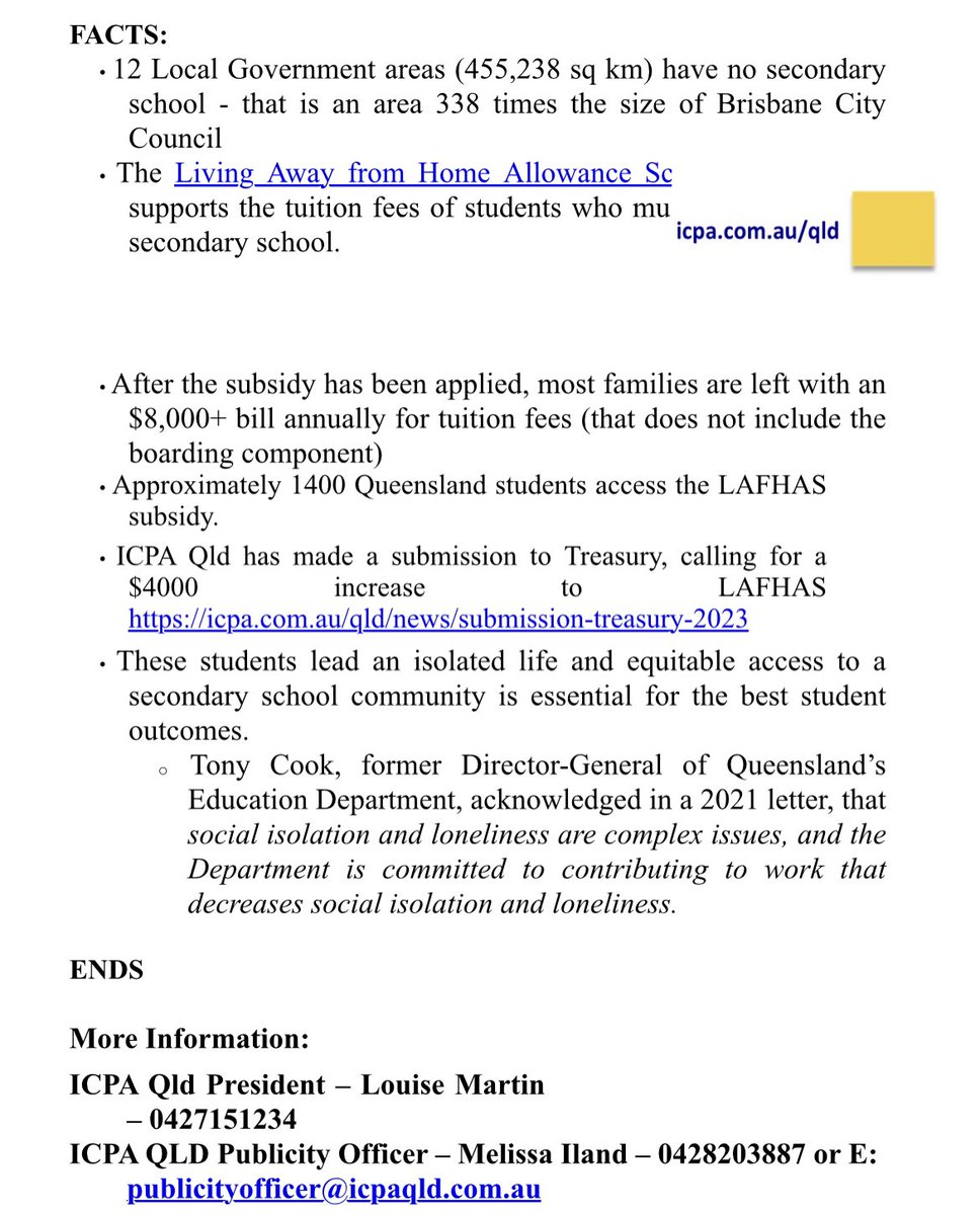 ICPA Qld welcome attendees to attend our press conference tomorrow. Our rural and remote students story needs to be told and access to education is a must. Tag and share and come on down. We have Amanda Walker, member, mother, remote Qld resident live and ready to chat. #iamICPA