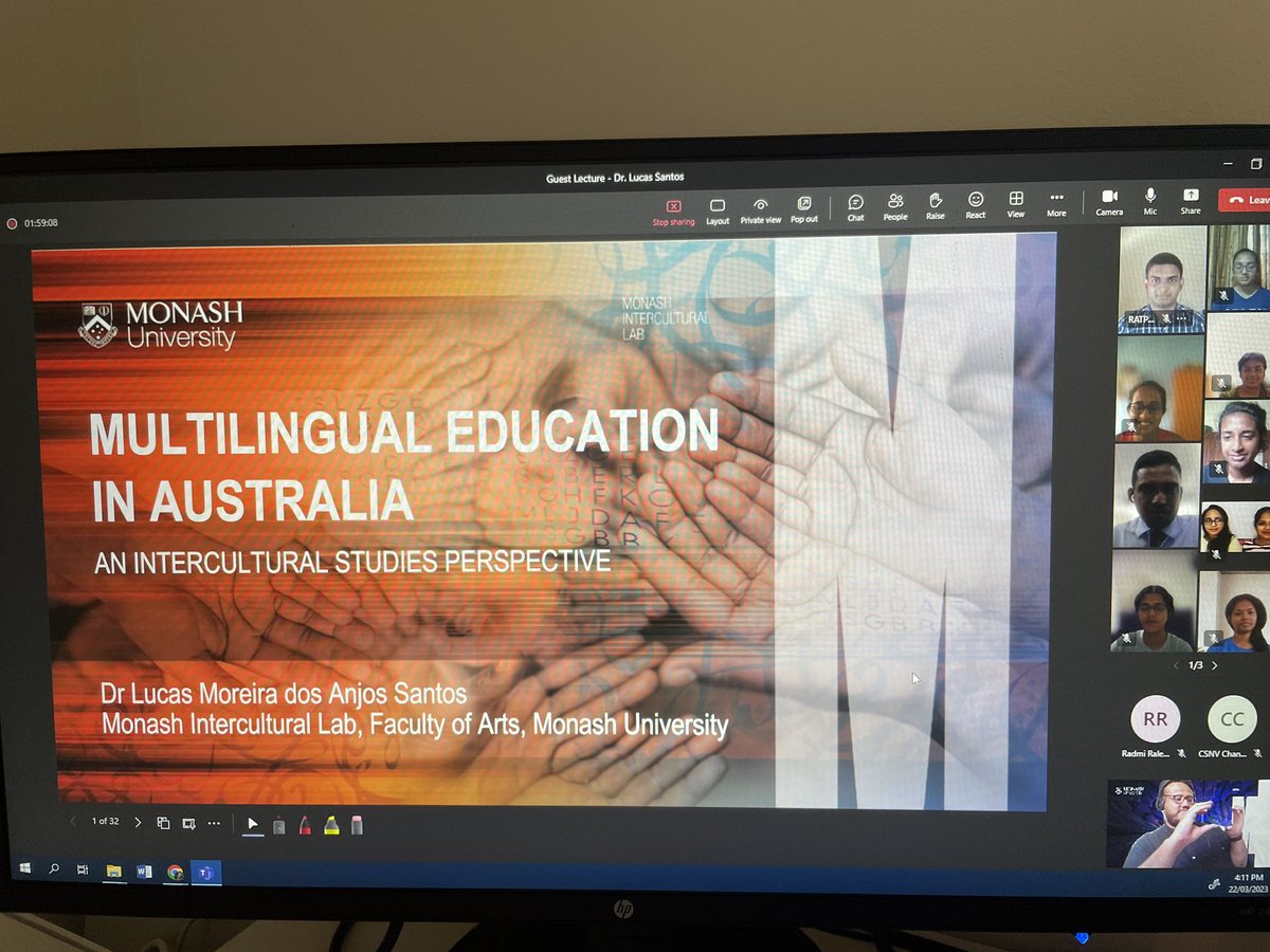 lmanjossantos's tweet photo. Great chance to engage and discuss multilingual education in Australia from multicultural and intercultural perspectives with Sri Lankan students! #lecture #interculturality #collaboration #MonashArts https://t.co/aP4ij646s5