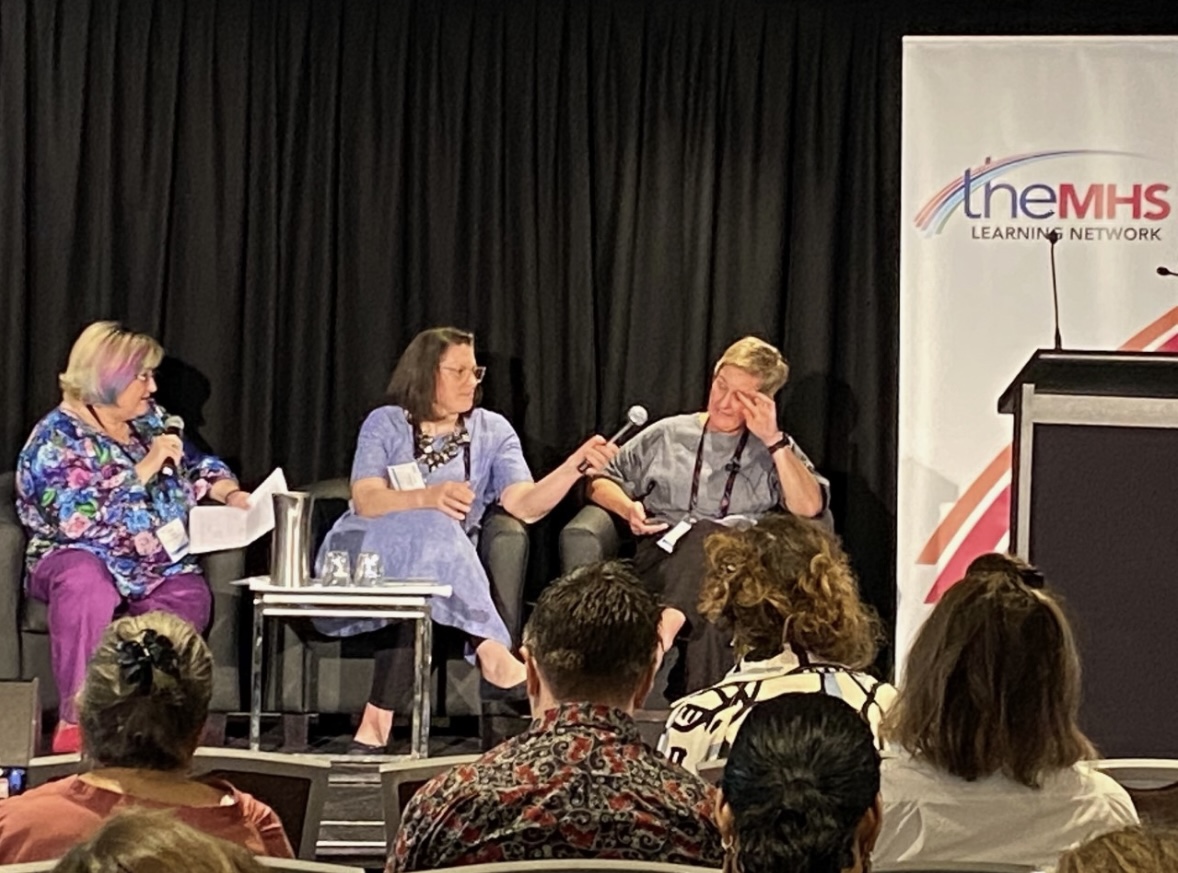 themhsorg's tweet photo. Looking at Neami National's implementation of the Head to Health Service at #TheMHS Forum 2023, using a transdisciplinary approach.  Priscilla Ennals and Anna Scheepers share their learnings, in discussion with Ingrid Ozols. https://t.co/6Umfr4MkKn