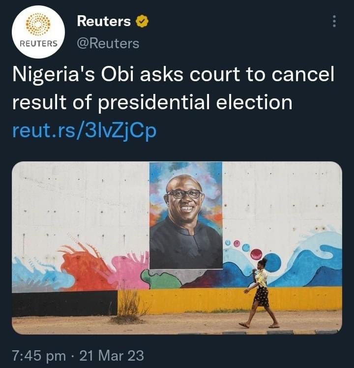 Sports_Doctor2's tweet photo. Two people filed a petition yesterday to the Electoral Tribunal but it's one person's petition that CNN, Al Jazeera, Reuters, etc have carried his own.

PETER OBI IS NOT YOUR MATE!!!! https://t.co/yivycNUfIl