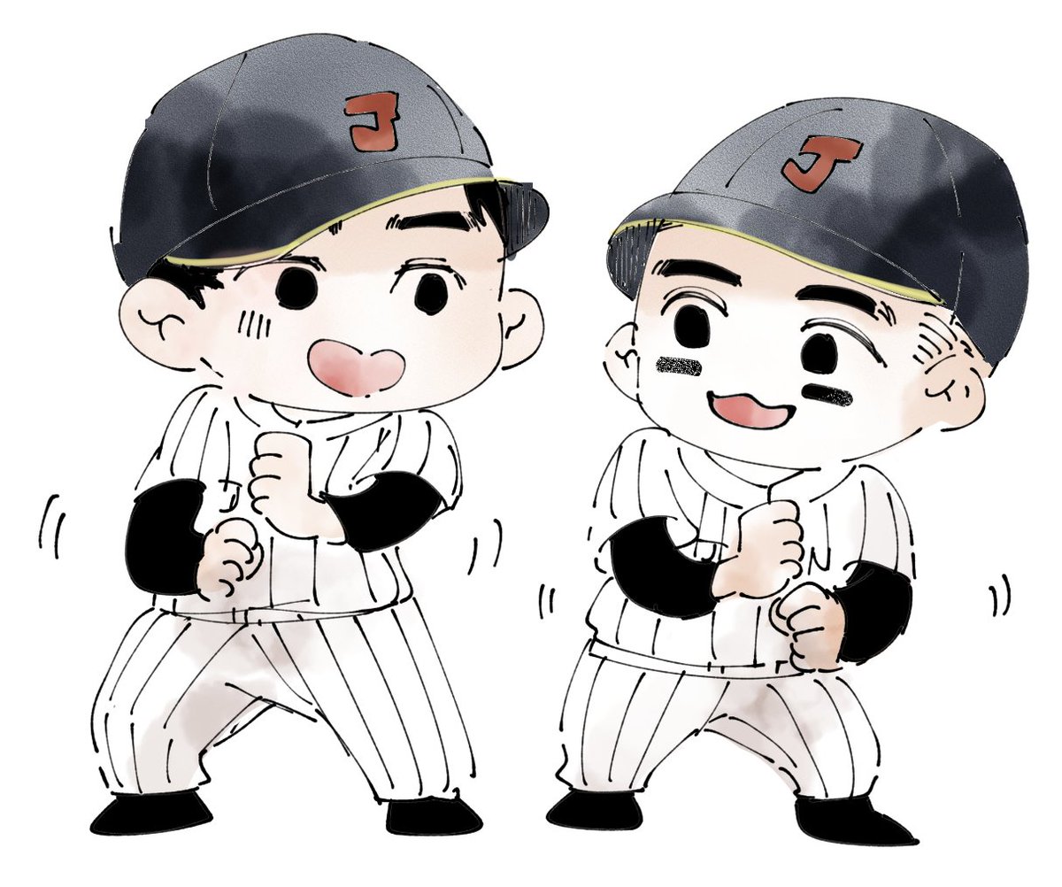 WBC優勝おめでとう!!見てて楽しかったです🥳

作業の合間に描きたくなったペッパーミルパフォーマンスするオオタニさんとたっちゃん
そしてブルペンの入り方がわからなくて一瞬迷う髙橋選手 