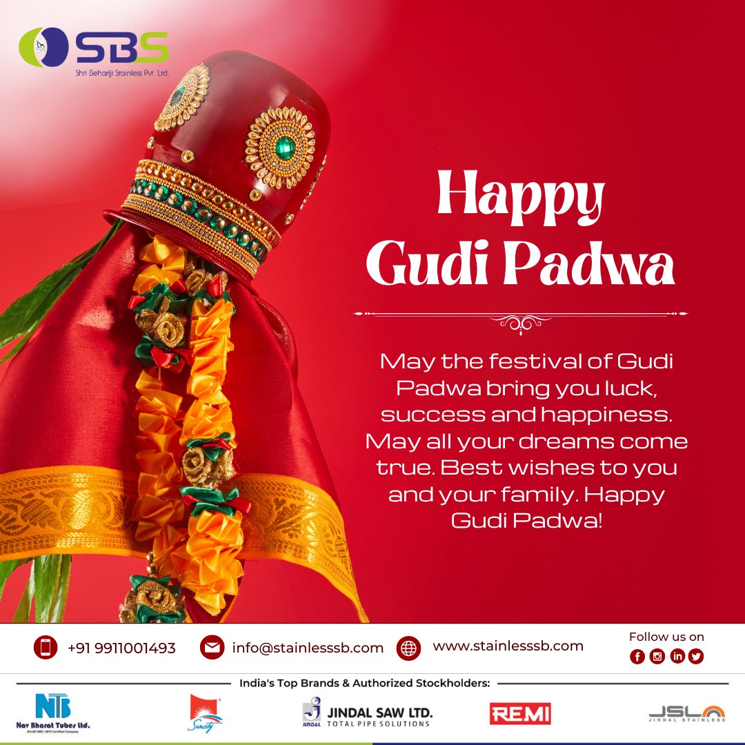 dealonsteel's tweet image. May the festival of Gudi Padwa bring you luck, success and happiness. May all your dreams come true. Best wishes to you and your family. Happy Gudi Padwa!
 #stainlesssb #gudipadwa #happygudipadwa #gudipadwa2023 #gudipadwaspecial