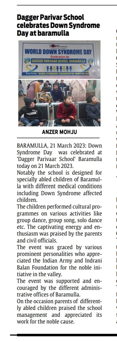 We're honored that The Mirror of Kashmir covered our #WDSD2023 celebrations at #ParivaarSchool
Thank you for shining a spotlight on the importance of inclusion and for recognizing the hard work of our amazing students and staff. Spread awareness & acceptance for all abilities.