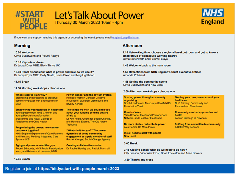 Power is the most important factor when it comes to making change happen, yet it's often not discussed. So it's great to see this focus to the free #StartWithPeople virtual event 30 March on working in partnership with people & communities. Register: events.zoom.us/ev/Av1x_8NHdyI……