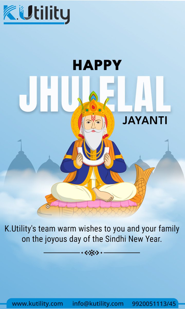 kutility2017's tweet photo. K.Utility wishes you and your family a very Happy Jhulelal Jayanti!

On this special occasion, we pray that Jhulelal blesses you with good health, prosperity, and happiness. 

#kutility #bulksms
#happyjhulelaljayanti #happychetichand #digitalmarketing #digitalmarketingservices https://t.co/SWXupfrsdZ