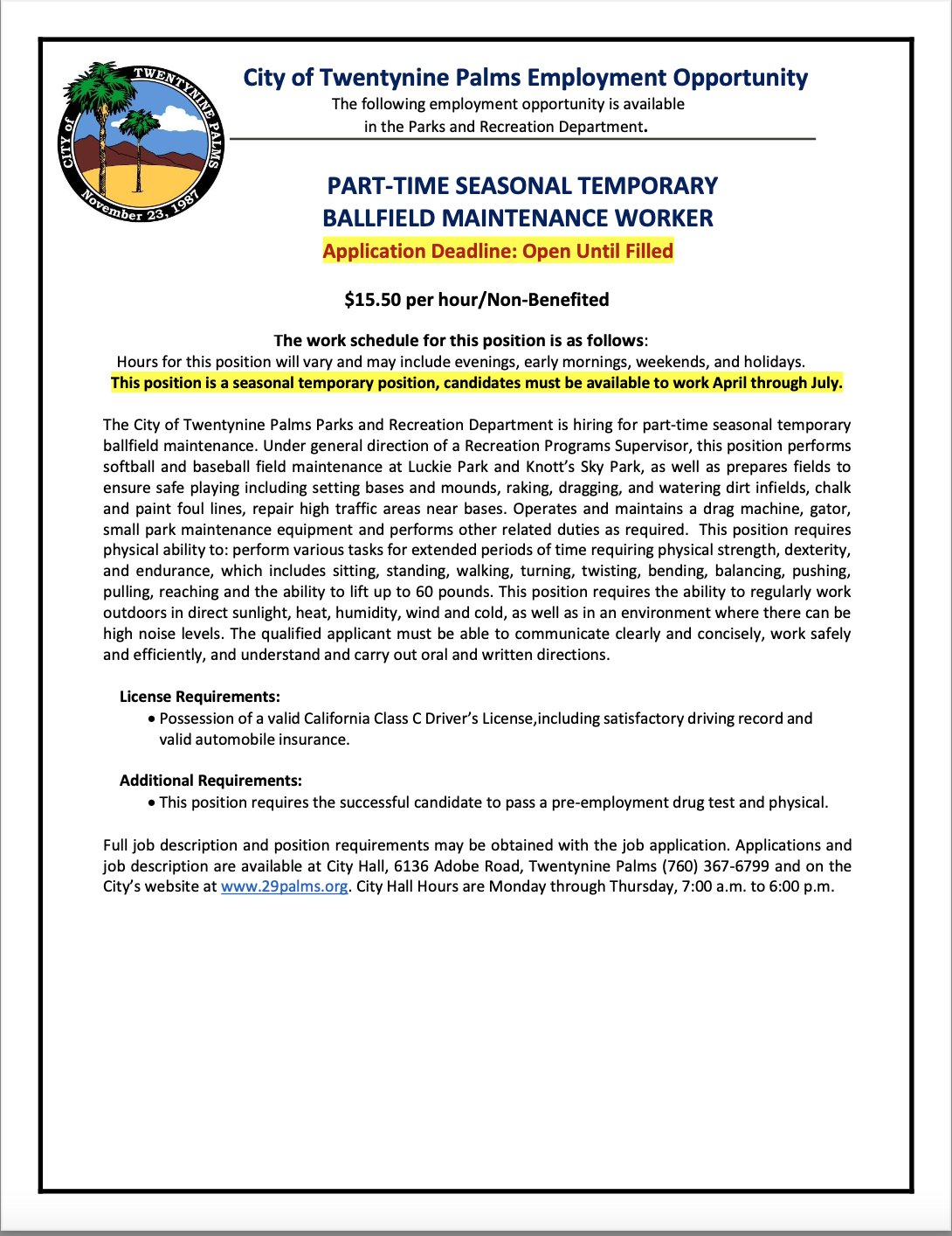 City of 29 Palms Local Government on Twitter "Knock your next career