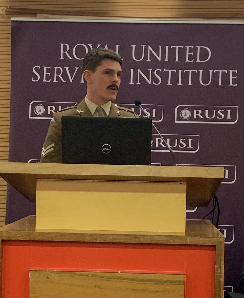 ArmourLab's tweet photo. Cpl Munce recently used his power and electrification expertise to deliver a speech at RUSI’s Climate Change &amp; Sustainability in Defence event at RUSI https://t.co/kJic6kQsoc