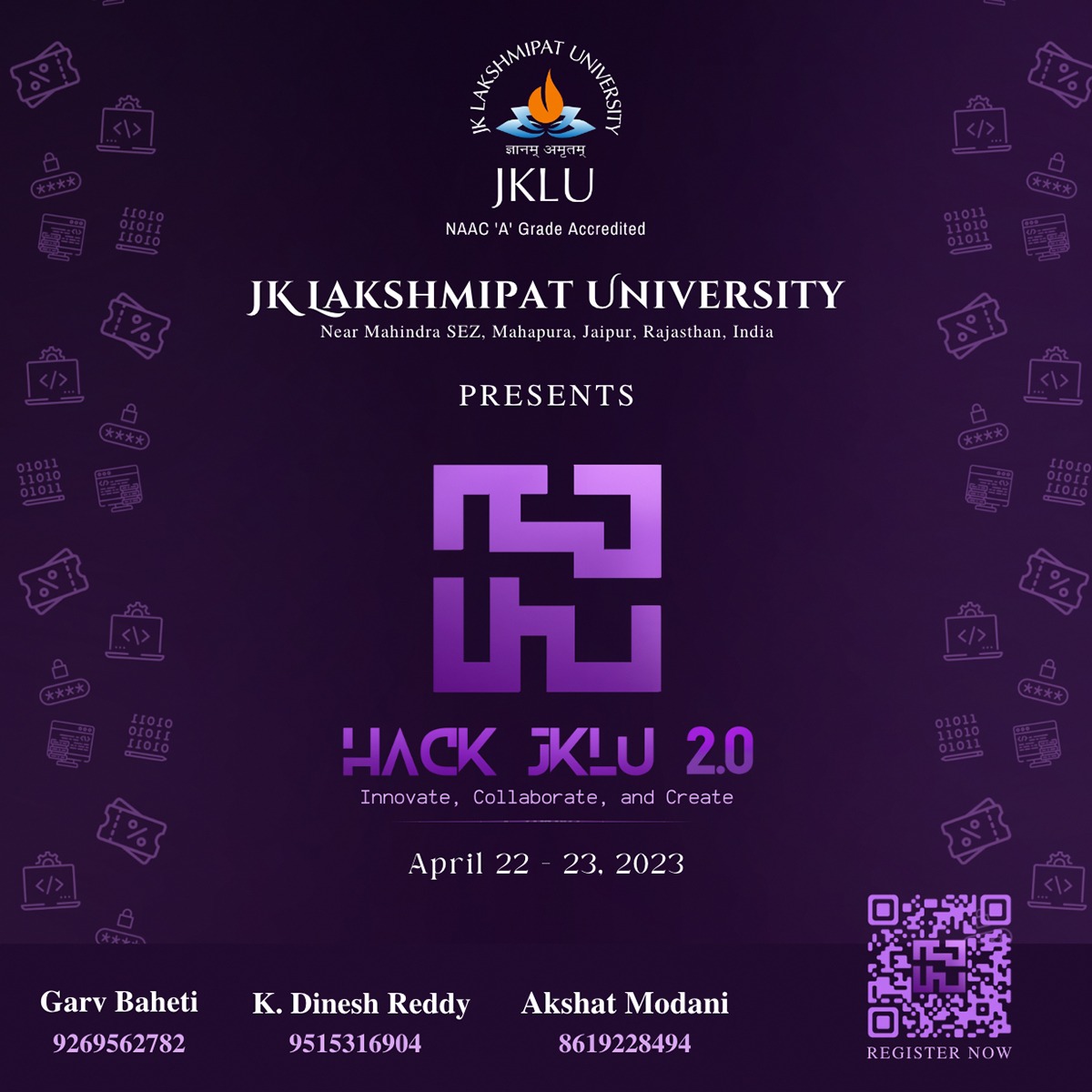 jklujaipur's tweet photo. Elevate your skills with Hack JKLU 2.0! Join us on April 22, 2023 at JKLU for the tech event of the year. 
Don't miss out, register now at https://www. #Excellencehackjklu.xyz/ 

#HackJKLU #TechEvent #Innovation #Skills #Networking #JKLU https://t.co/0QJcxcSnMS