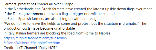 Media58Bias's tweet photo. Farmers’ protest has spread over Europe.
In the Netherlands, the Dutch farmers have created the largest upside down flags ever made. If the Dutch govt removes a flag, a bigger one will be created. 
https://t.co/l8EzSfp2kB
#GlobalWalkout #ReigniteFreedom
https://t.co/N2LszyJ2KV https://t.co/llCQdcI1D7