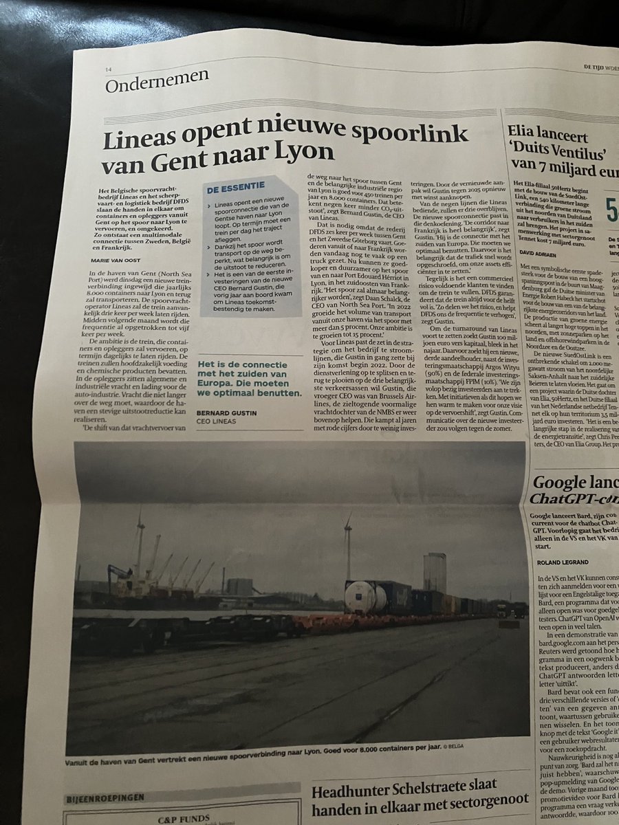 Investeren in spoor kan lonen. Mooie nieuwe duurzame verbinding per spoor die past in ambities ⁦<a href="/northseaport/">North Sea Port</a>⁩ en ⁦<a href="/GeorgesGilkinet/">Gilki</a>⁩ om goederen van de weg te halen. ⁦⁦<a href="/tijd/">De Tijd</a>⁩ #Gent #DFDS  ⁦<a href="/LineasForce/">Lineas</a>⁩