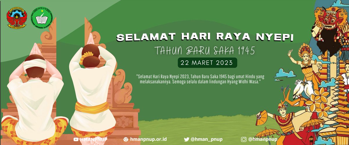 Selamat Hari raya Nyepi tahun baru saka 1945. Hari raya Nyepi adalah hari keagamaan yang selalu diperingati bagi umat hindu. Nyepi berasal dari...... 

Ingin mengetahui kelanjutannya?
Silahkan kunjungi Website kami di:
hmanpnup.or.id/2023/03/22/har…

Akan ada info menarik lainnya loh.