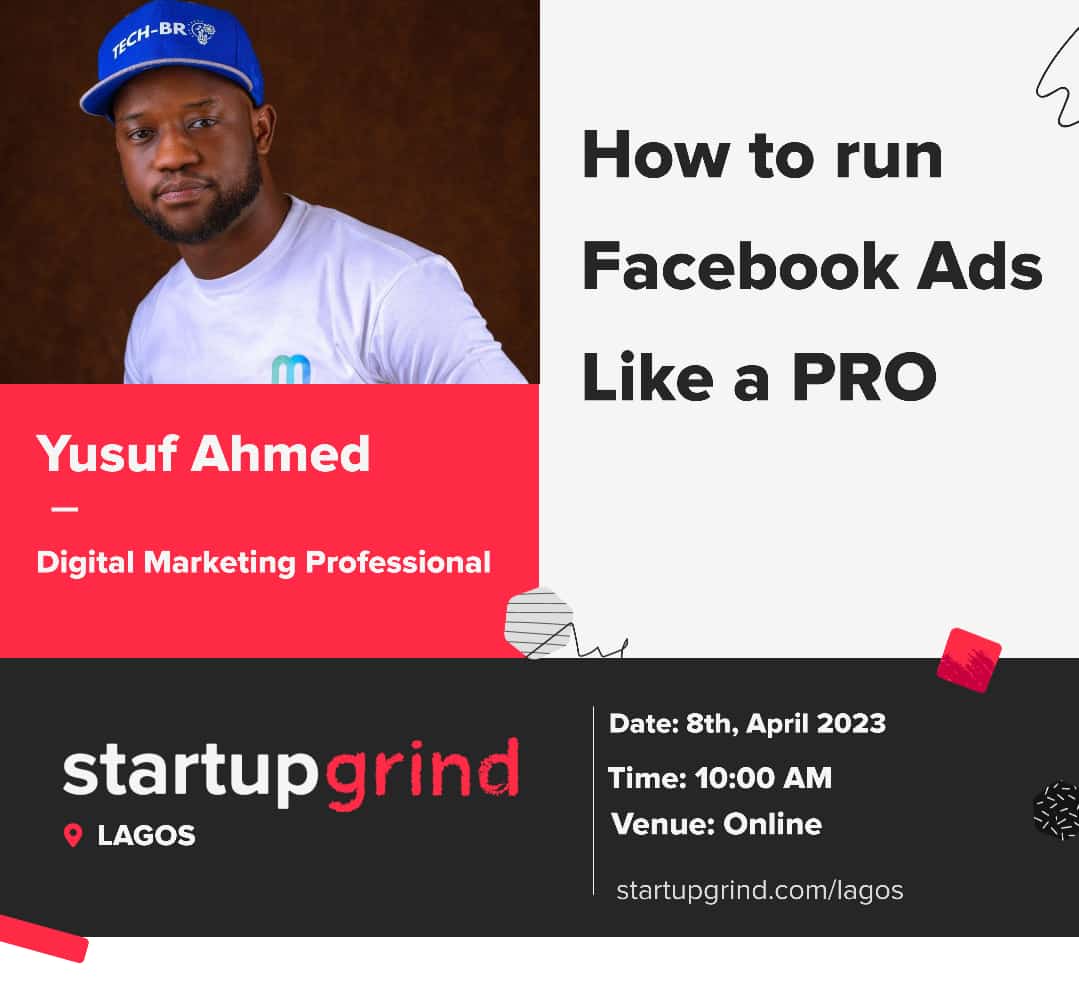 Are you struggling to generate leads, sales or engagement through Facebook ads? 

Do you want to learn the secrets of running successful Facebook ad campaigns? 

Then, this virtual training is perfect for you! 

Join us for this comprehensive session.

startupgrind.com/j/hpt3hcs7zqr8…